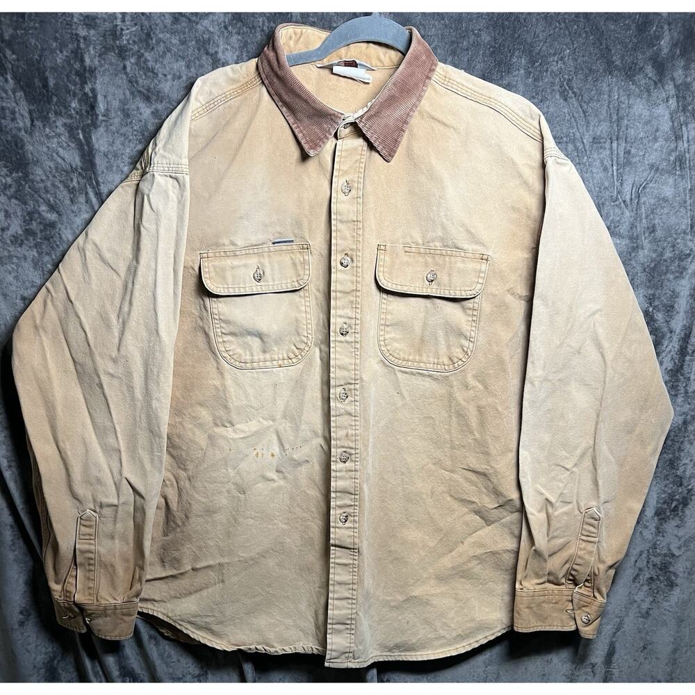 Vintage Carhartt Rugged Outdoor Wear Canvas Shirt Corduroy Collar Workwear 2X